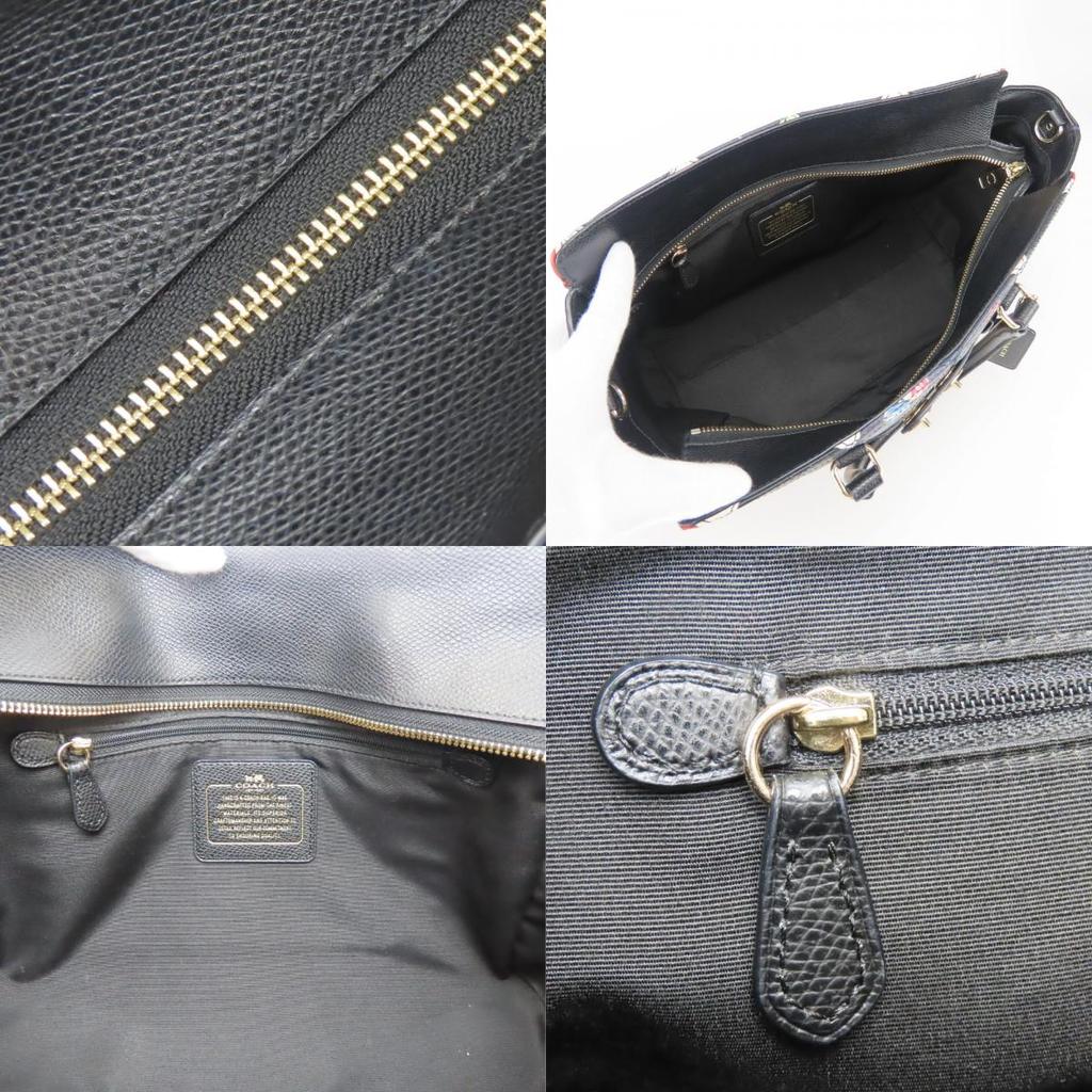 Used COACH Handbag Patchwork Flower F38210 Leather Black Navy Shoulder