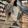 In Stock: Women's Korean Terry Loop Minnie Print Raglan Long Sleeve Casual T-shirt for Autumn 2025