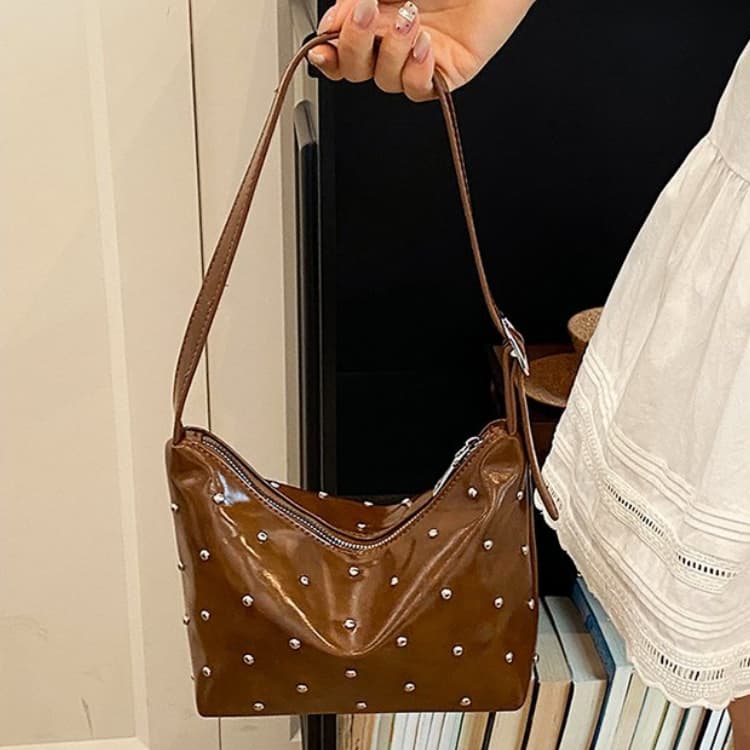 Patent Leather Rivet Underarm Bag One Shoulder Crossbody Women's Bag
