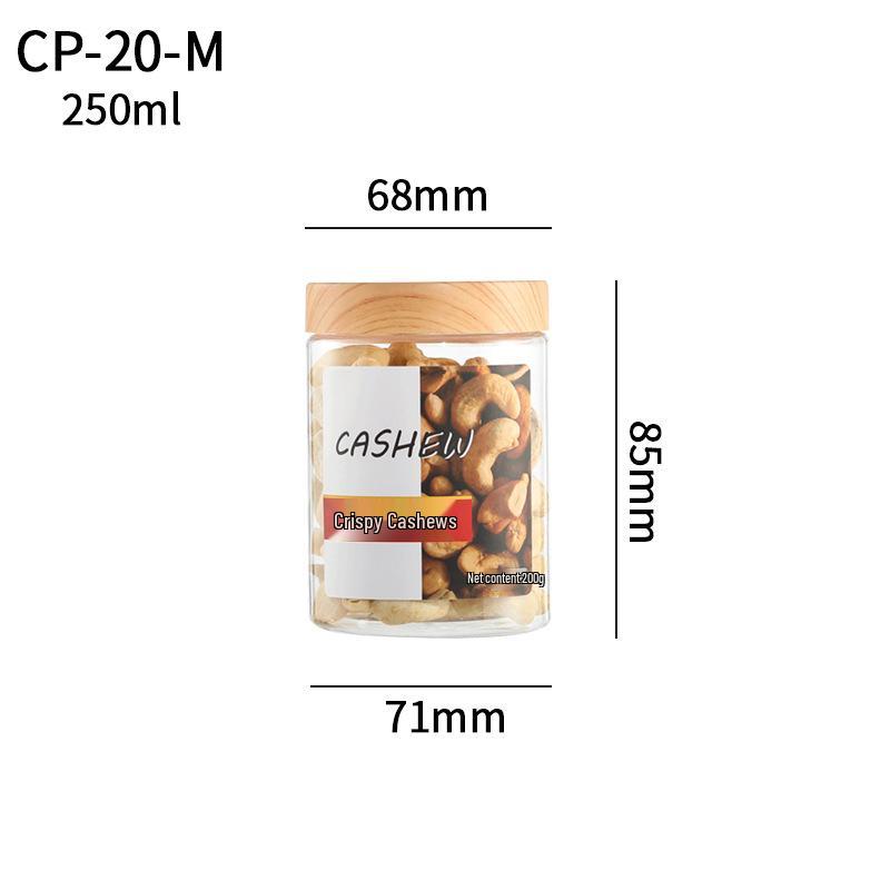 Transparent Sealed Kitchen Storage Jar with Wood Grain Lid for Cereal, Dried Fruit, and Nuts