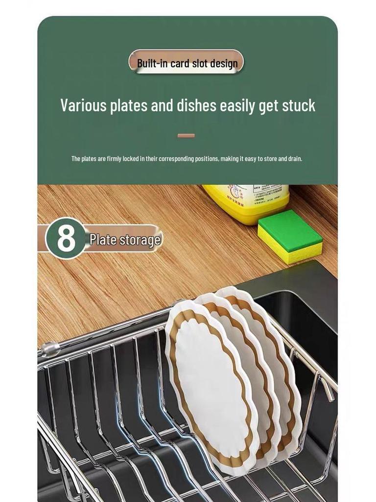 Stainless Steel Telescopic Dish Drying Rack and Sink Vegetable Washer