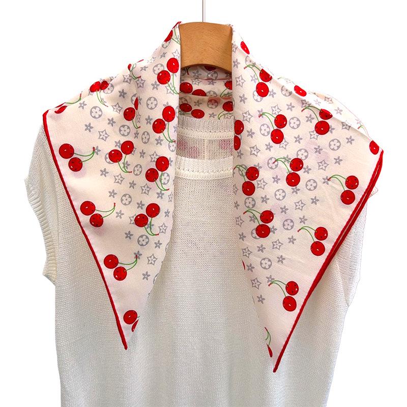2025 Summer Women's Cherry Mulberry Silk Square Scarf - Elegant Necktie & Neckerchief
