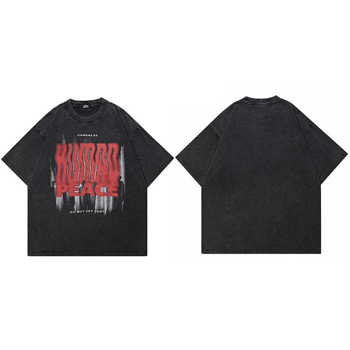 Hip Hop Retro Washed Black TShirt Streetwear Human Shadow Letter Graphic T Shirt Cotton Unisex Tshirt Men Tops Tee Hipster S