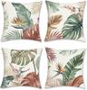 4Pcs Tropical Leaf Cushion Covers, Vibrant Green Monstera & Palm Print Pillow Cases For Sofa Bedroom Living Room 45X45Cm