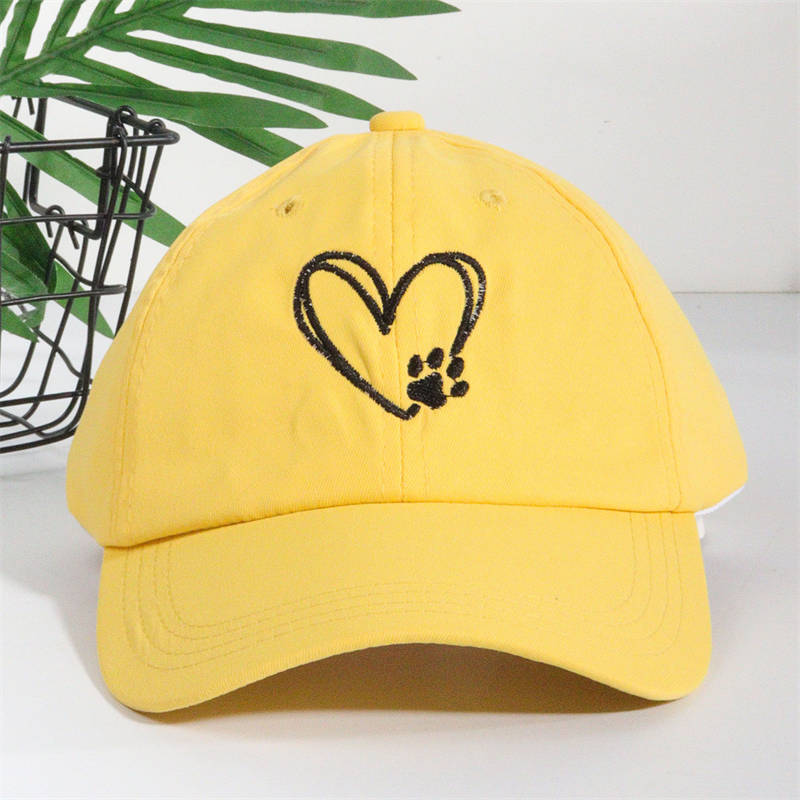 Casual Soft Top Sunshade Baseball Caps Cute Love Paw Print Wide Brim All-Match