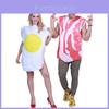 Disfraz de pareja de Halloween con huevos y tocino, con material compuesto para cosplay y representaciones teatrales.