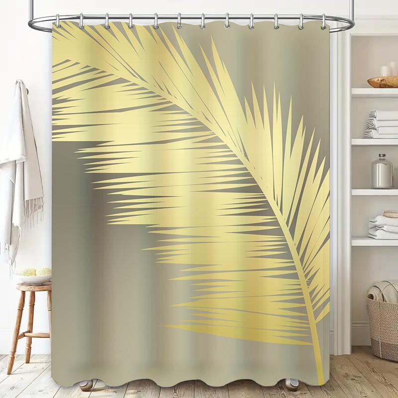 Modern Stylish Golden Palm Leaf Shower Curtain Perfect For Luxury Bathroom Decor