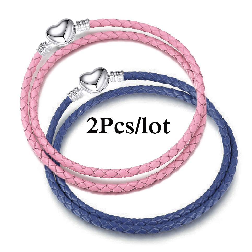 2Pcs/Lot Vintage Jewelry Leather Chain Bracelets Fit DIY Handmade Beads Charms Bracelet Couples Pulsera Jewelry For Women Men