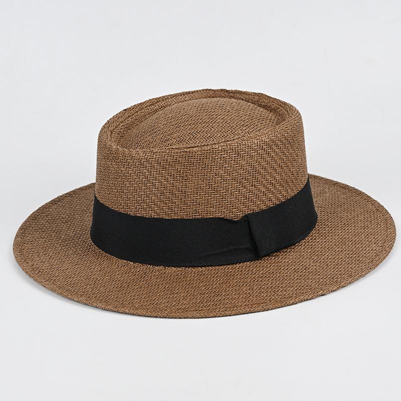 New Summer Women's Breathable Woven Straw Hat Flat Top Top Top Hat Fashionable Versatile Hat Seaside Beach Sun Protection Hat