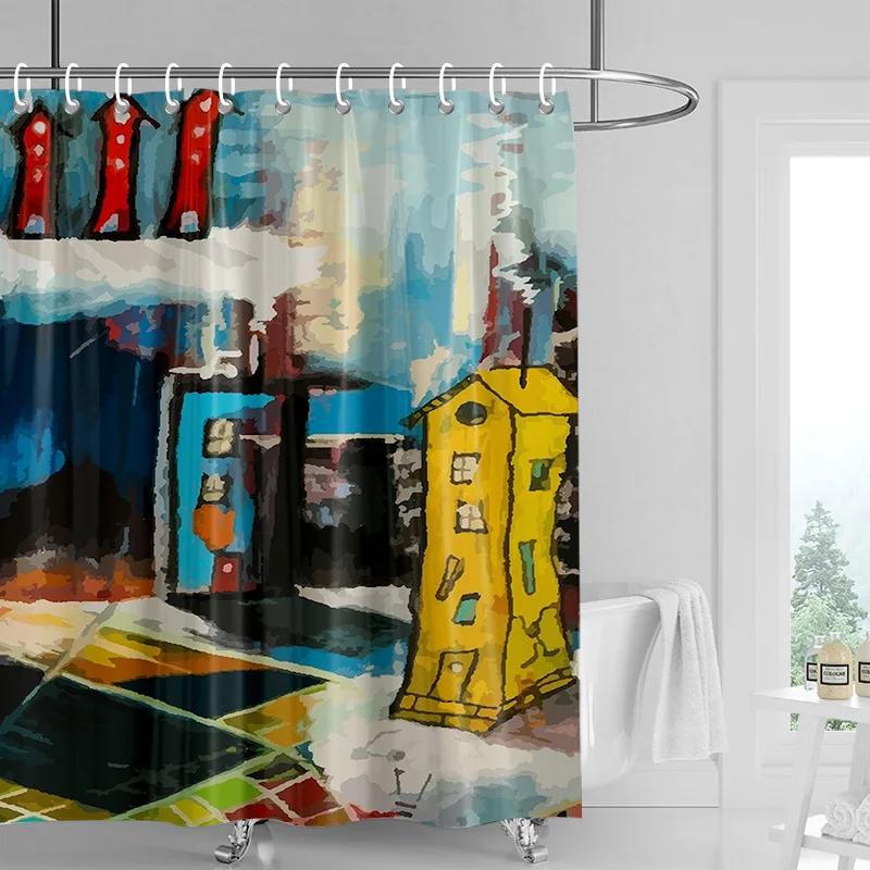 

Colorful Cityscape Shower Curtain - Vibrant Skyline Waterproof With Grommets, Modern Bathroom Decor W60H190(CM)-1 Pcs