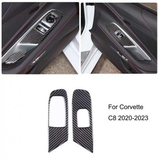 Soft Carbon Fiber Window Lift Switch Panel Cover Trim For Chevrolet Corvette C8