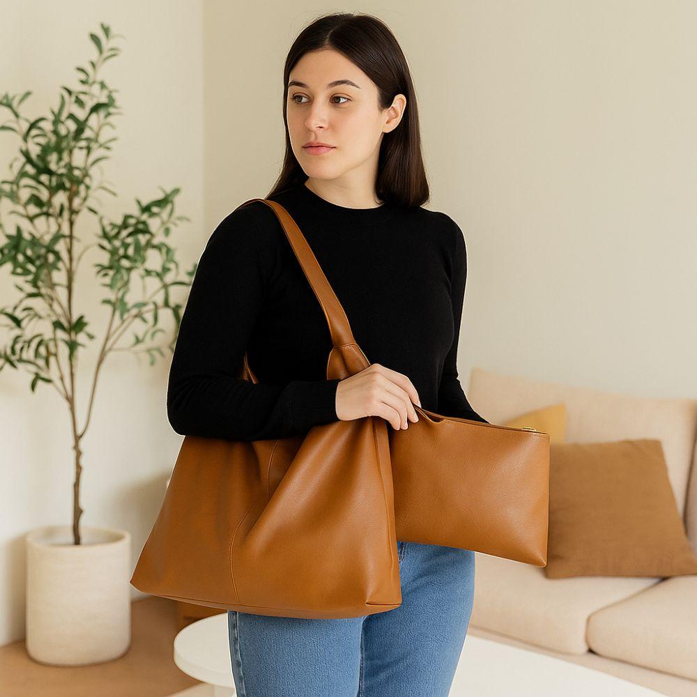 Lightweight Women Tote Bag Large Capacity PU Leather Bag Solid Color Shoulder Bag  Casual Wear