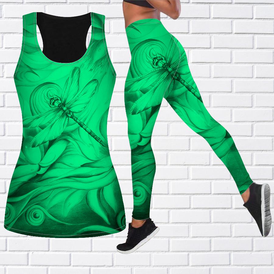 Purple Dragonfly Print Yoga Outfit for Women Fashion Workout Leggings Fitness Sports Casual Yoga Pants