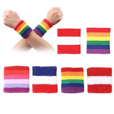 Rainbow Color Block Sweat-Absorbing Wristband for Sports and Fitness