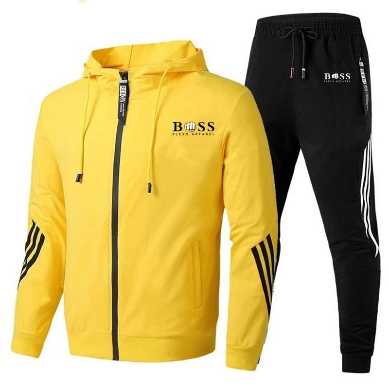 Mens Casual Sportswear Set Hooded Sweatshirt Pants Long Sleeve Cotton Blend Outfit Fall Daily Wear