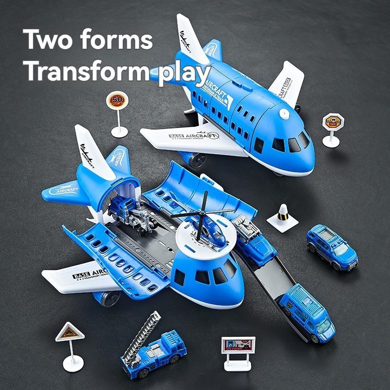 1 Set Christmas Gift Children'S Airplane Car Toy Inertial Airplane Model With 6 Road Signs Random 3 Cars And 1 Helicopter