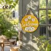 Front Door Hanging Decor Wooden Daisy Welcome Sign for Door, Rustic Farmhouse Wall Indoor Outdoor with Hemp Rope, Wood Plaque Home Entrance