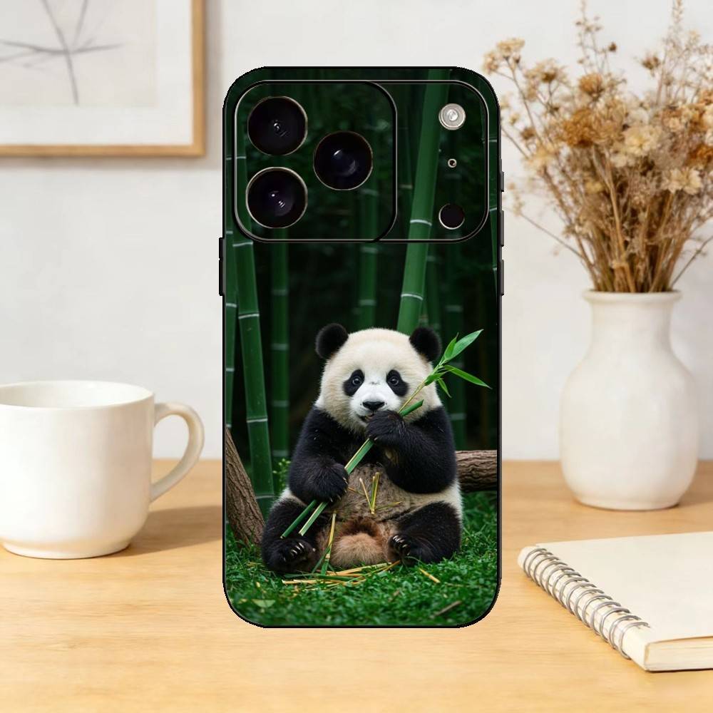 Cute Animal Panda Phone Case Silicone Black Soft For IPhone 17,16,15,14,13,12,11,SE,Plus Pro Max