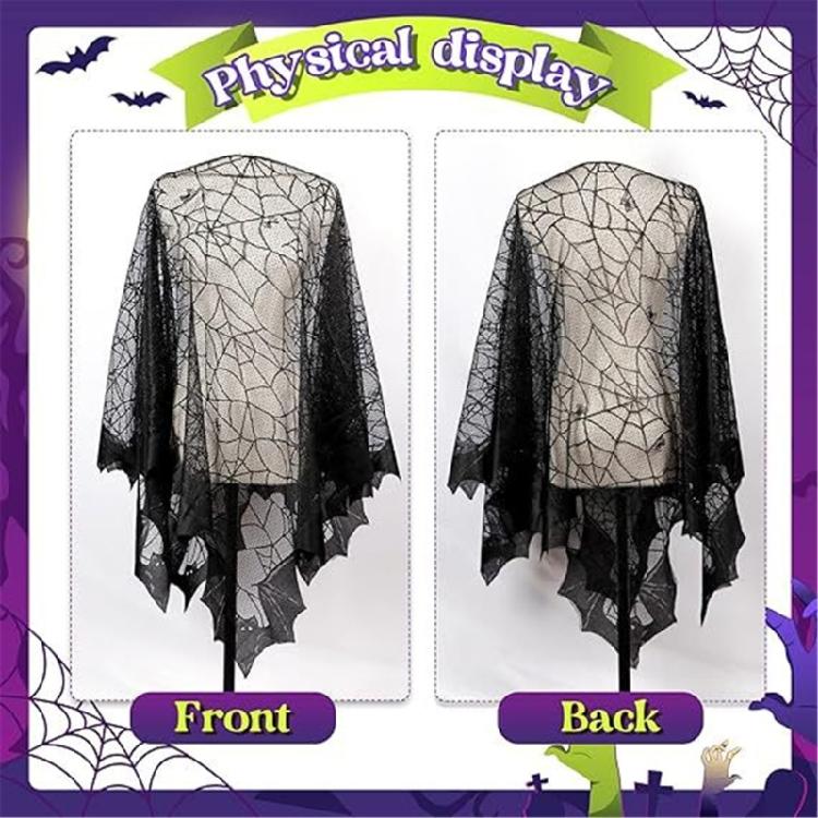 Halloween Webs Shawl Poncho for Women Lady Dark Shawl Proms Dark Lace