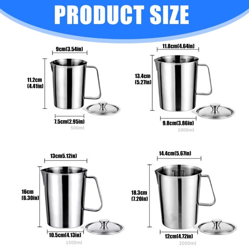 Professional Coffee Milk Jugs 4 Size 500ml 1000ml 1500ml 2000ml Locking Lid Design Durable Nonrust Steel Measuring Cup