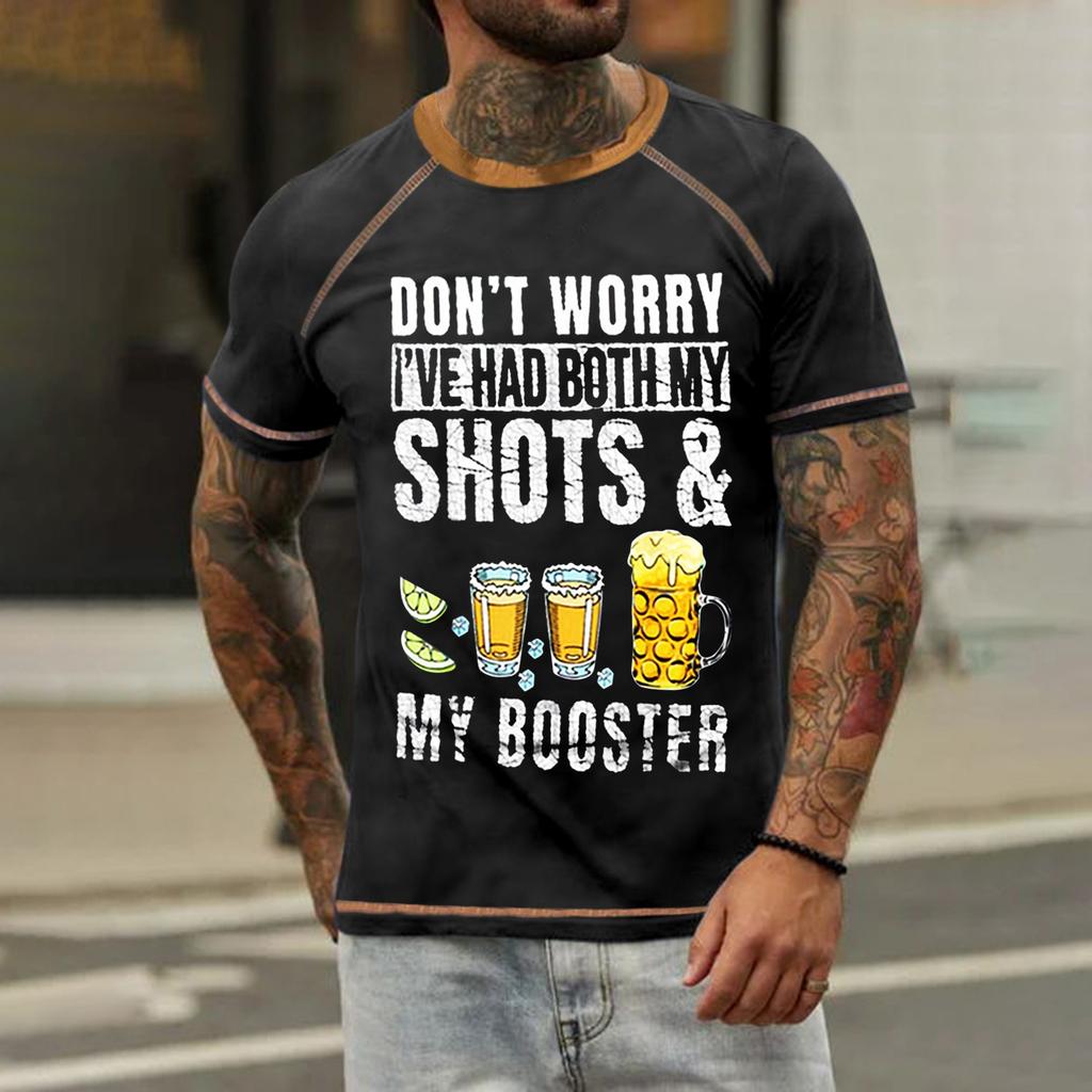 Men's Raglan T-shirt Retro Short Sleeve Round Neck Letter Printing Tops