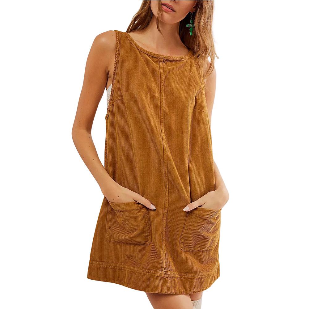 Women's Corduroy Sleeveless Vest Dress for Autumn/Winter – European & American Style Casual Wear