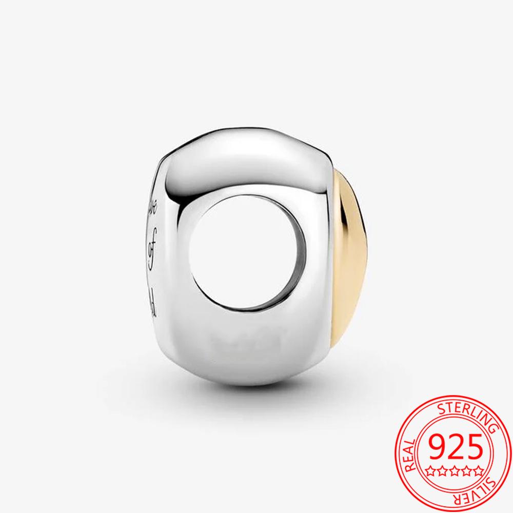 Authentic 925 Sterling Silver Dome Gold Heart Pendant Charm Fit Original Fashion 3mm Bracelet Diy Beaded Jewelry Gift Making