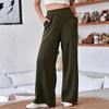 Womens High-Waisted Wide-Leg Casual Trousers Loose Fit Thick Winter Pant With Elastic Waist