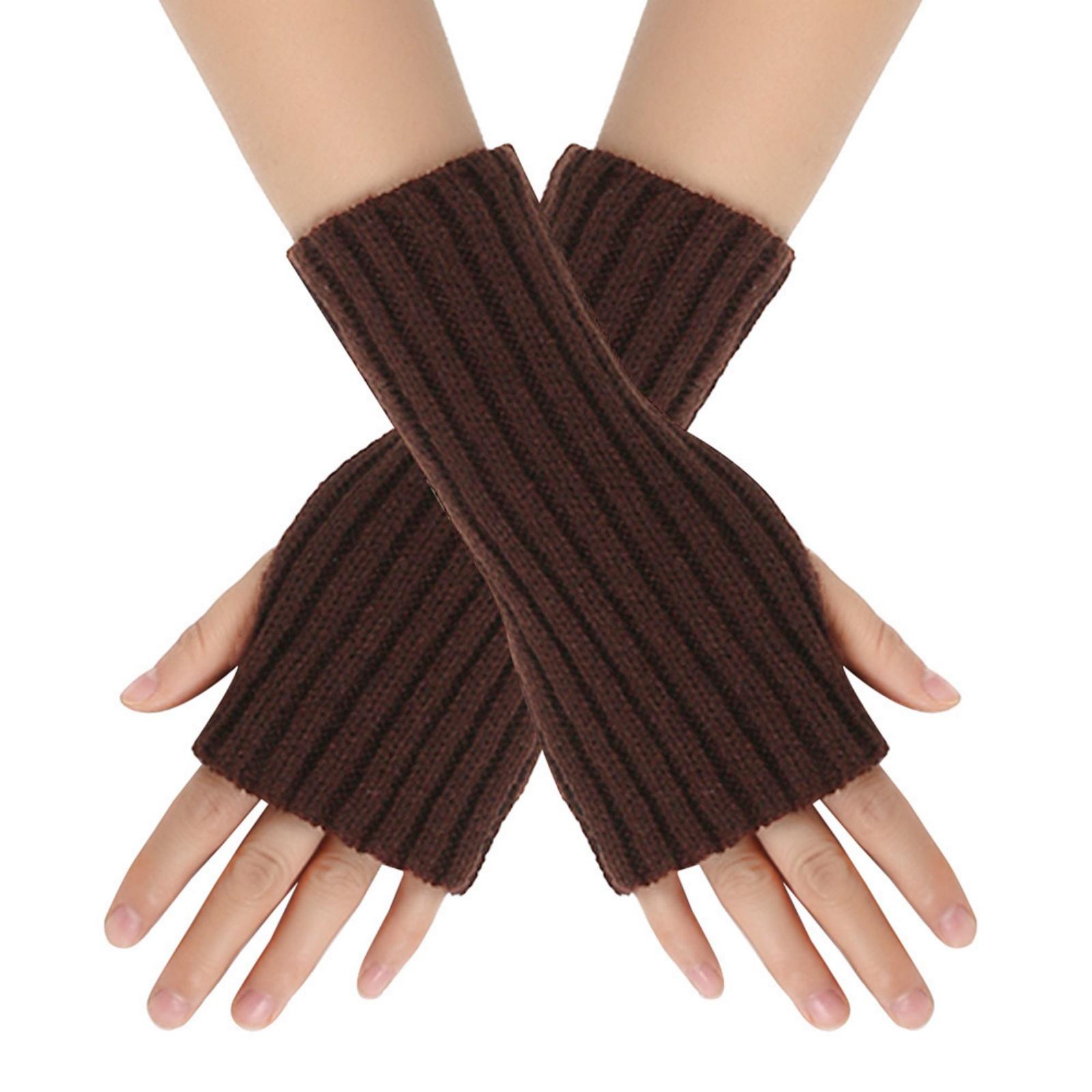 

Женские зимние теплые шерстяные перчатки, без пальцев, однотонные, короткие One Size кофейный