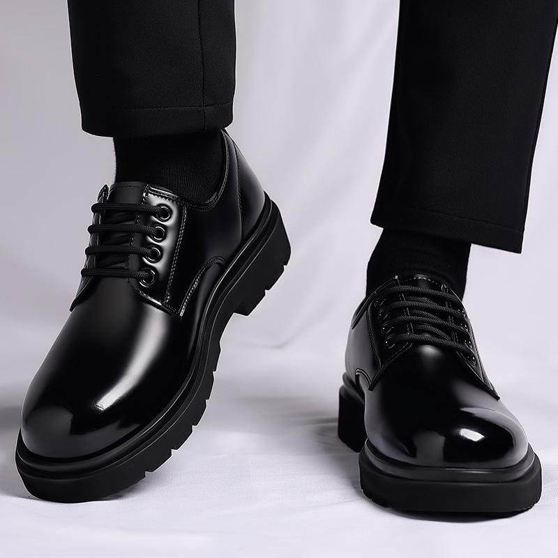 Fashion Spring Autumn British Casual Derby Shoes Men Formal Wedding Black Shiny Leather Shoes Male Fashion Casual Lace Platform Loafers