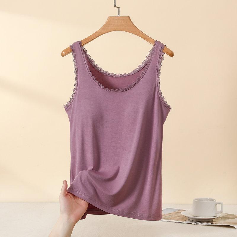 Plus Size L to 4XL Bra Padded Tank Tops Women's Lace Trim Camisole Bralette Casual Daily Layering Underwear Sleeveless Tee Tops