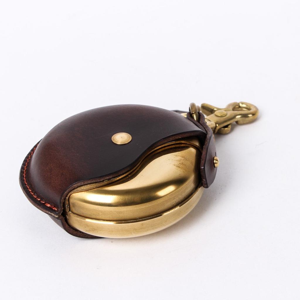 Portable Ashtray Butt Holder Leather Brass Stylish Keychain Leather Multi Case Present Clamp Black [Cramp] Men's