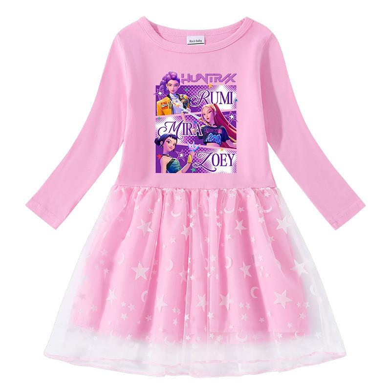 Girls Kpop Mira Zoey Rumi Hunters Printed Fashion Mesh Dress