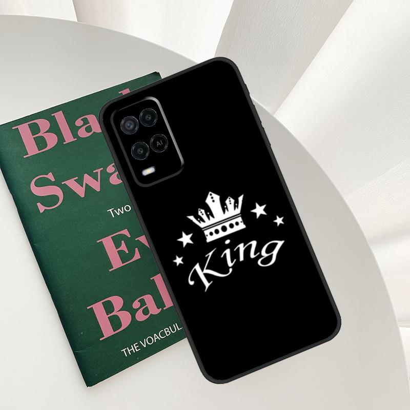 Crown QUEEN & KING Couples Case For Oppo A96 A76 A16 A15 A17 A52 A72 A54S A57S A58 A78 A98 A57 A77 A54 A74 A94 Cover