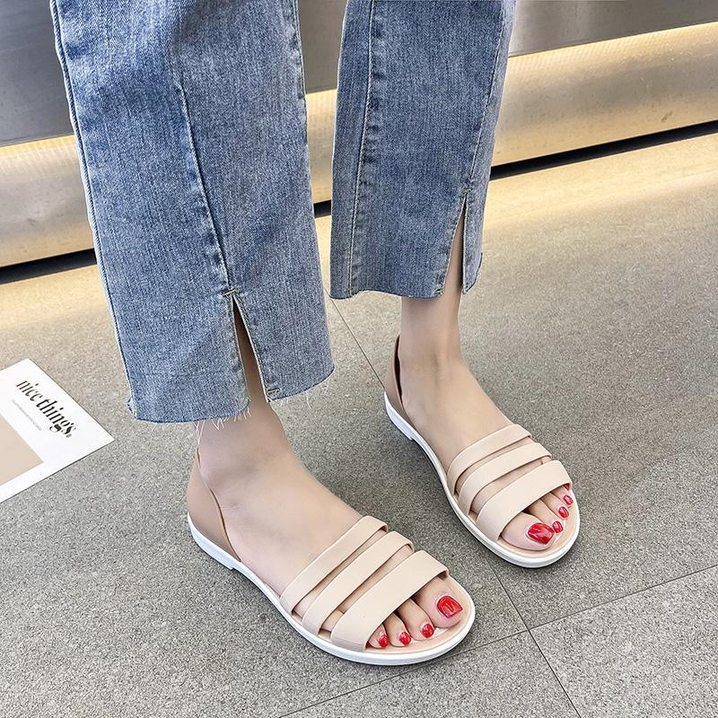 Frauen Sommer Flache Sandalen Open-Toed Slides Hausschuhe Candy Farbe Outdoot Casual Strand Schuhe