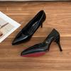 Lackleder dünne Absätze spitze High Heels Metallspitze Anti-Kick einfarbige Schuhe bequem und keine müden Füße große Größe Weitung