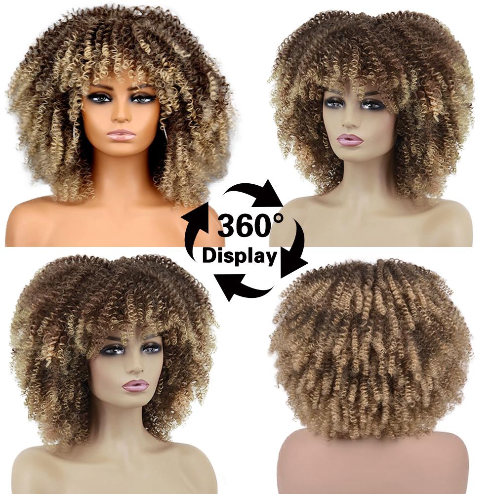 MISSQUEEN Synthetic Short Curly Bob Hair Extension Large Fluffy Bangs Natural Soft Looking For Women Daily Party Wear
