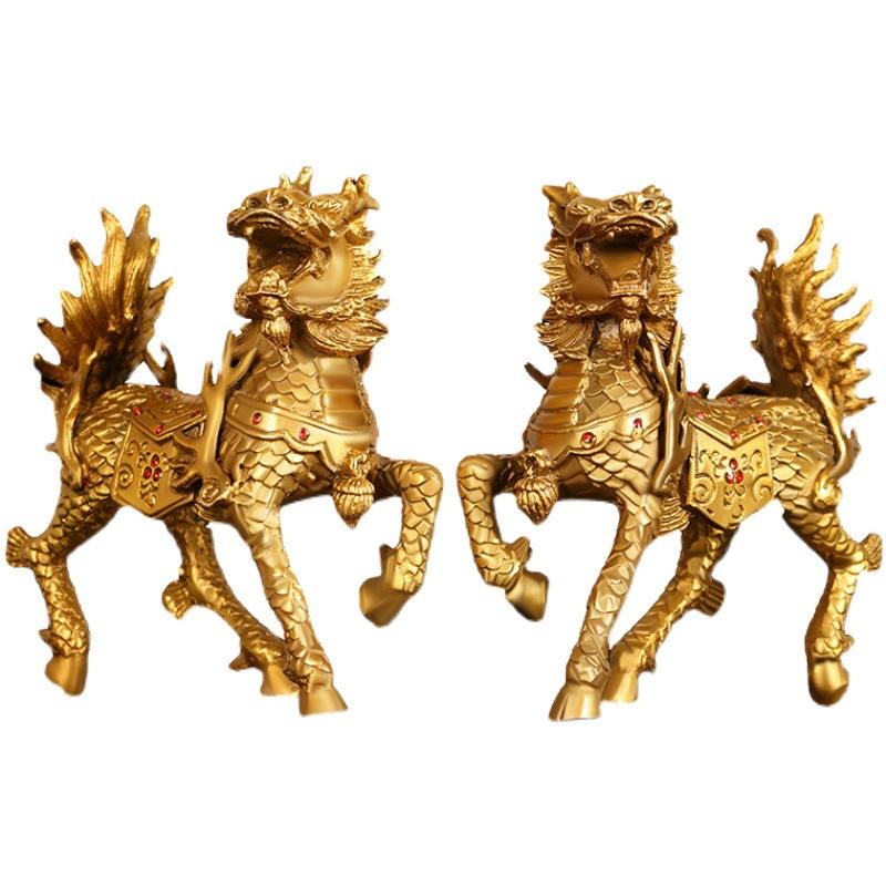 Fire Ornament Full Copper Male and Female Pair Crystal Kirin Home Entrance Office Small Decorative Divine Beast Auspicious
