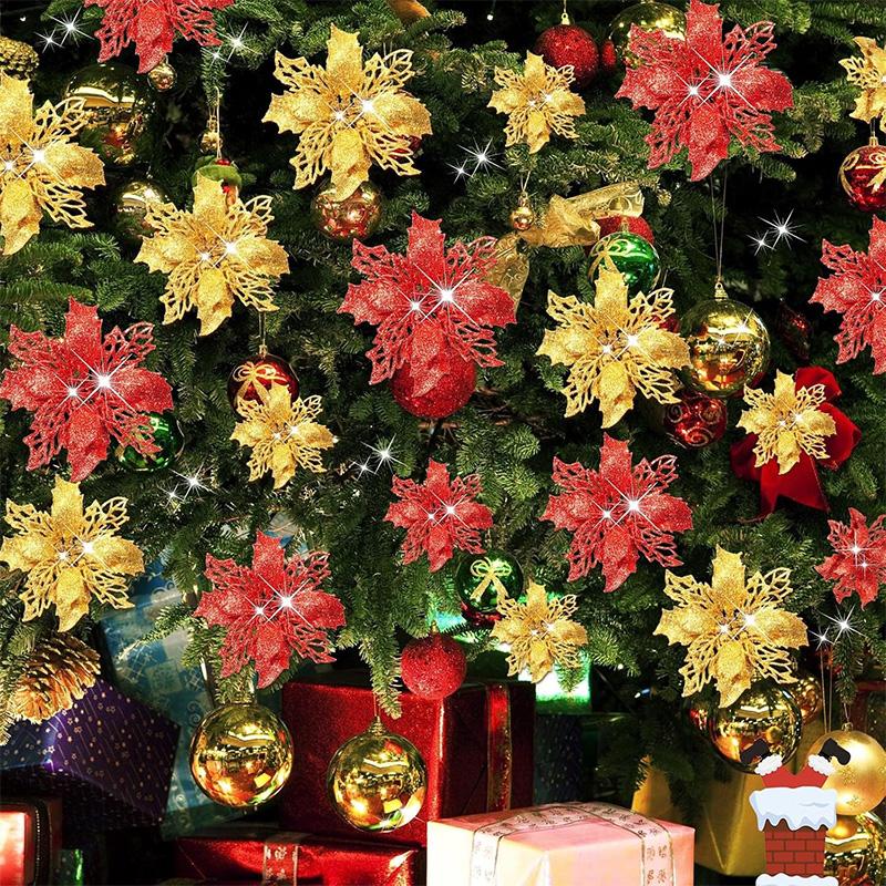 11CM 5Pcs Glitter Artifical Christmas Flowers With Clips Christmas Tree Wreath Decoration Xmas Ornaments Home New Year 2026