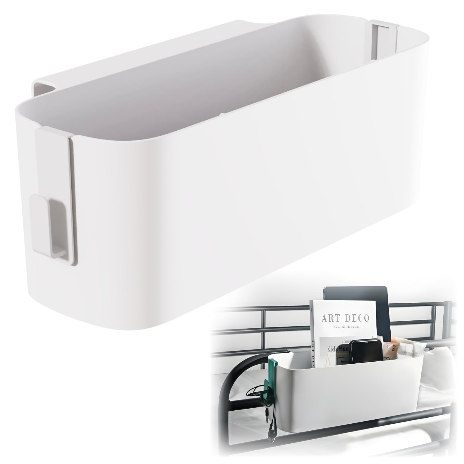 

ideamall Bedside Storage Crib Pocket Storage Box with Hanging Hooks (White)