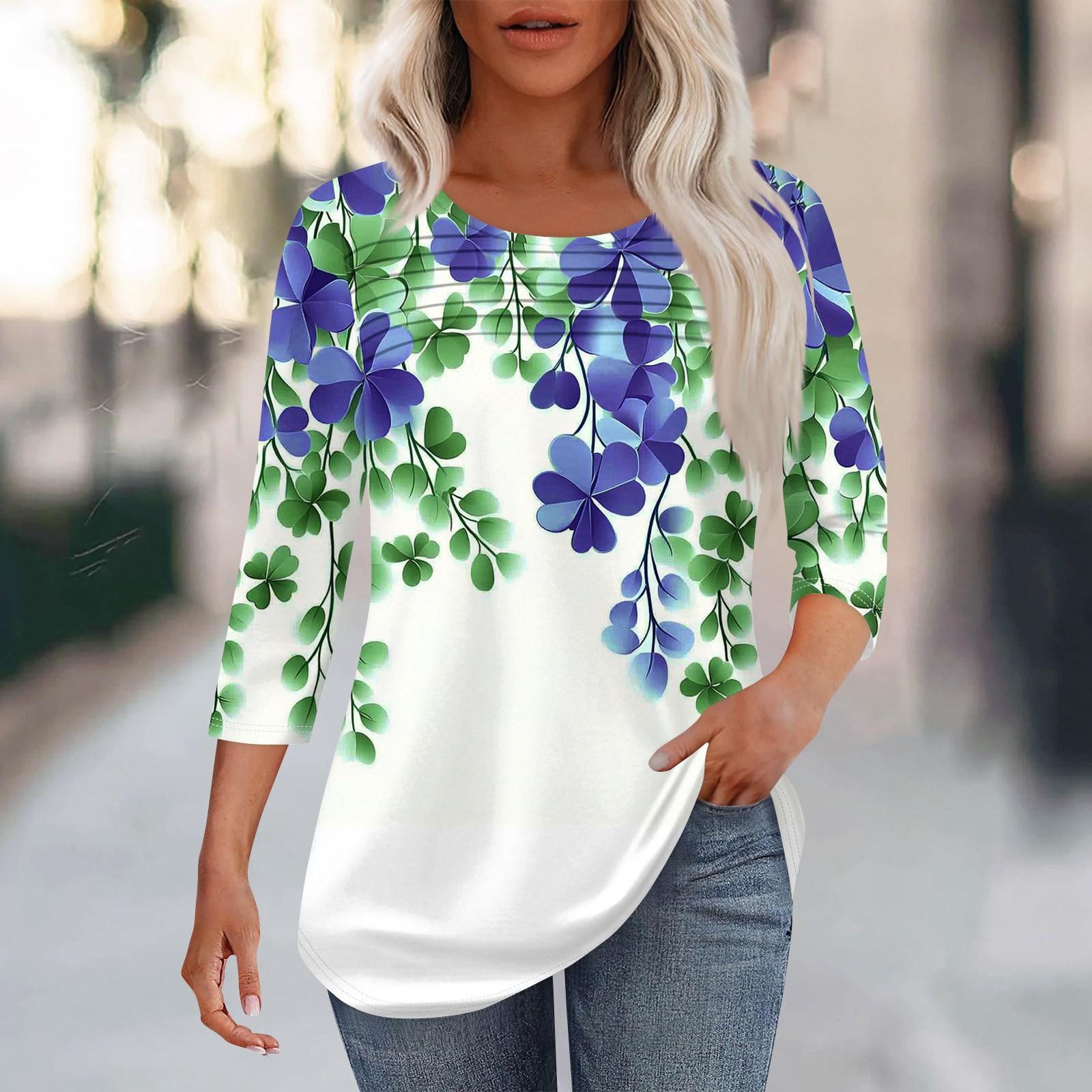 

Женский стильный воротничок со складками спереди. Топ с рукавами 3/4 и принтом ко Дню Святого Патрика XL белый