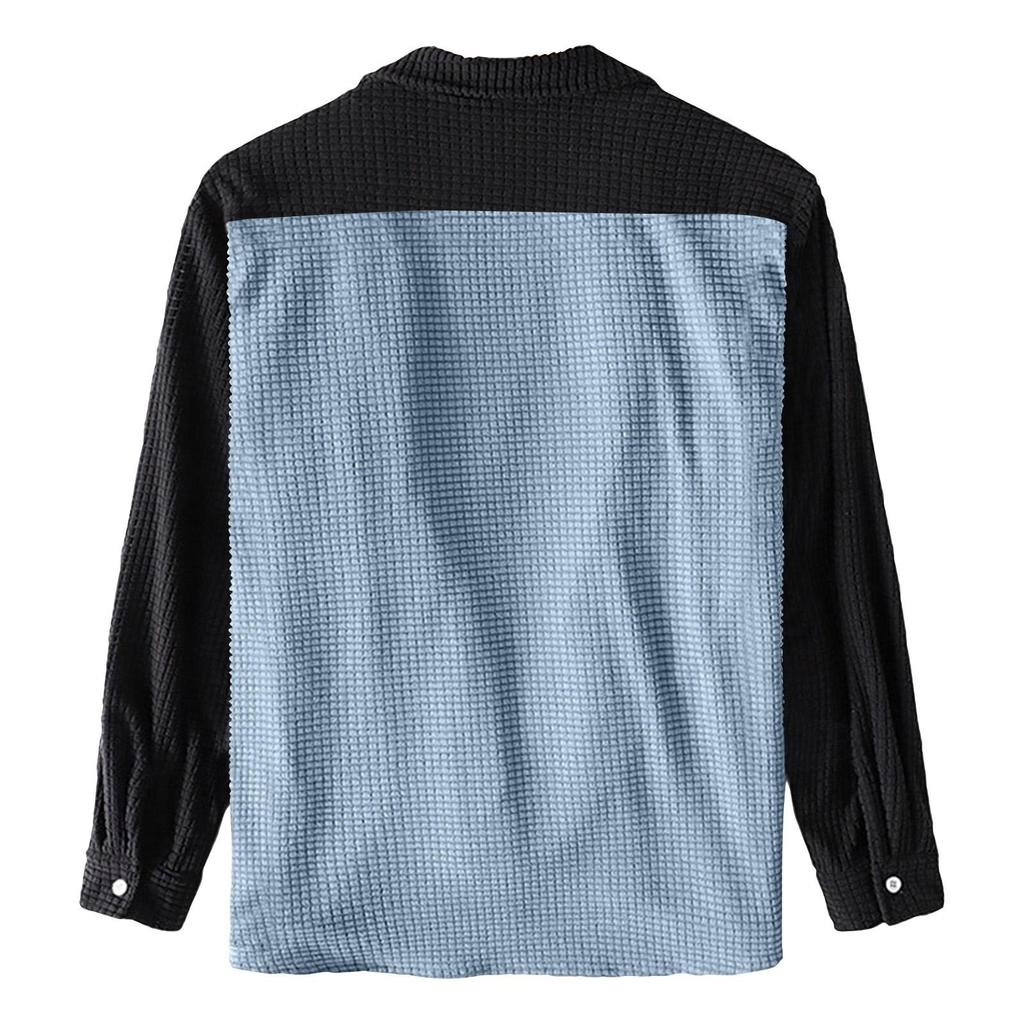 Men's Color-blocked Shirt Long Sleeve Men's Casual Fashion Trend With Pocket Shirt Jacket