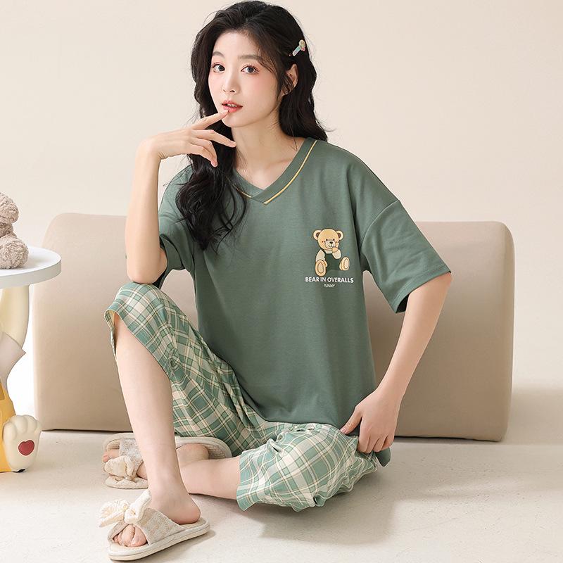 2024 Women's Plus Size Korean Style Capri Set - Summer Cotton Short-Sleeved Home Wear