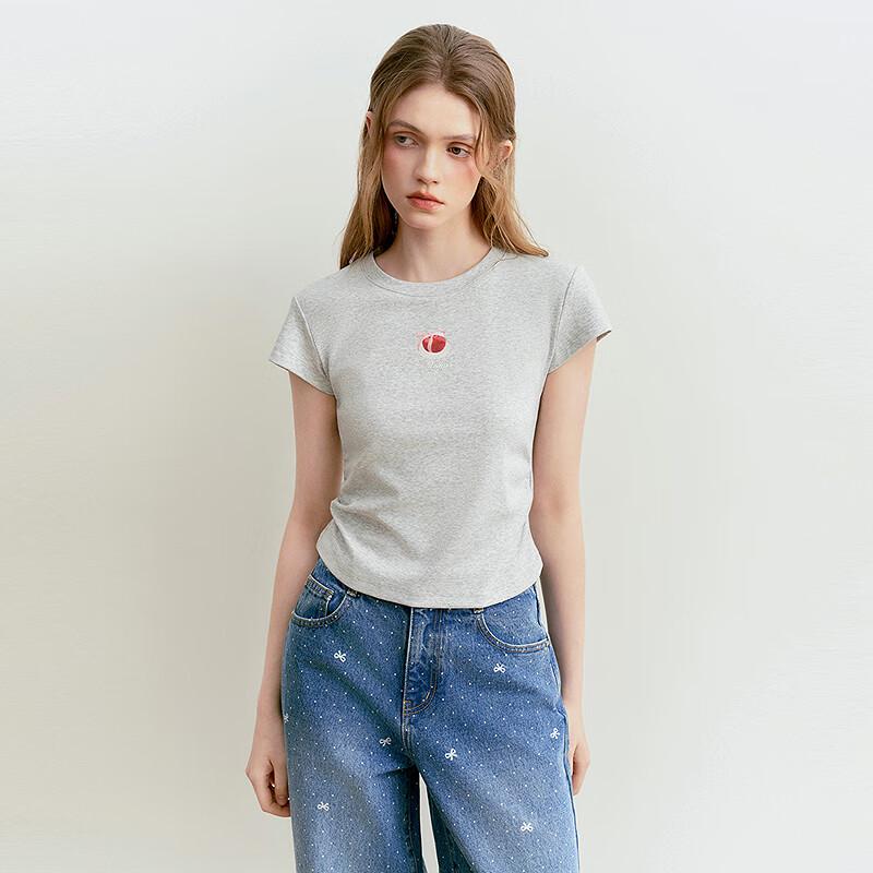 Ledin Korean Sweet Apple Print Short Sleeve Top S