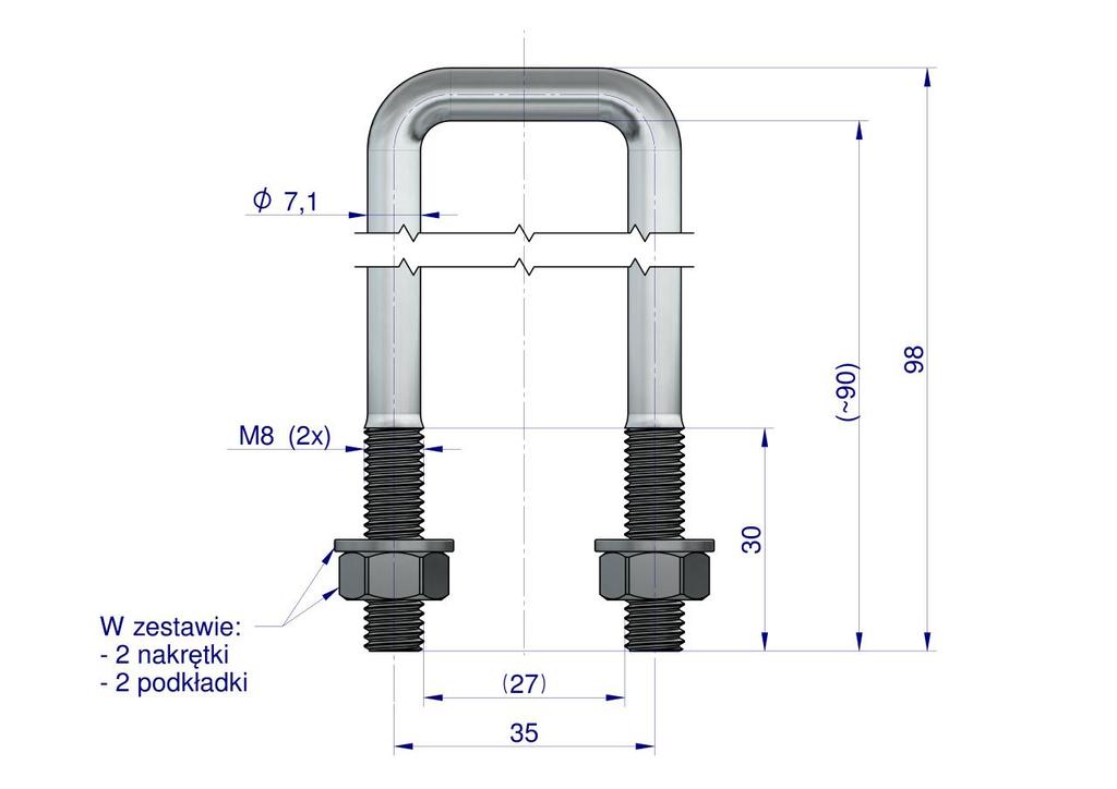 Yoke, U-bolt, Long M8 27x90, Waryński