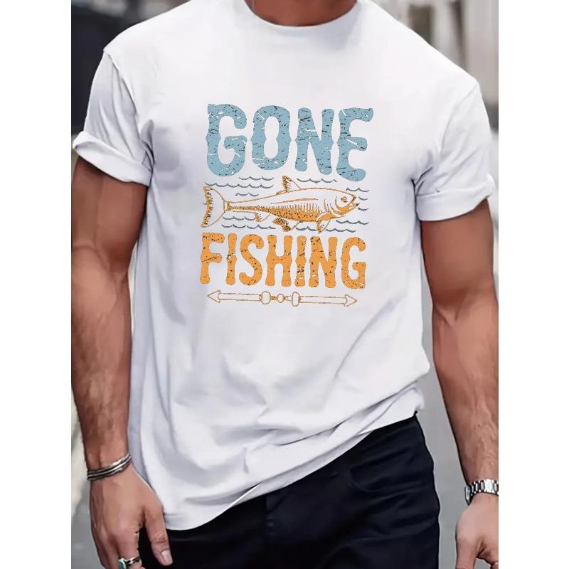 European sizes Gone Fishing Vintage Style Men's Casual Grew Neck Short Sleeve T-Shirt for Summer
