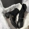 Fashion Elastic Boots Women Cow Suede Short Ankle Boots Female Spring Autumn Elegant Boots Stretch Slim Mixed Color Chunky Heel Boots 40