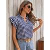 Summer Women Sweet Cute Plaid Short Sleeve Top Double Layer Ruffle Hem Blouse