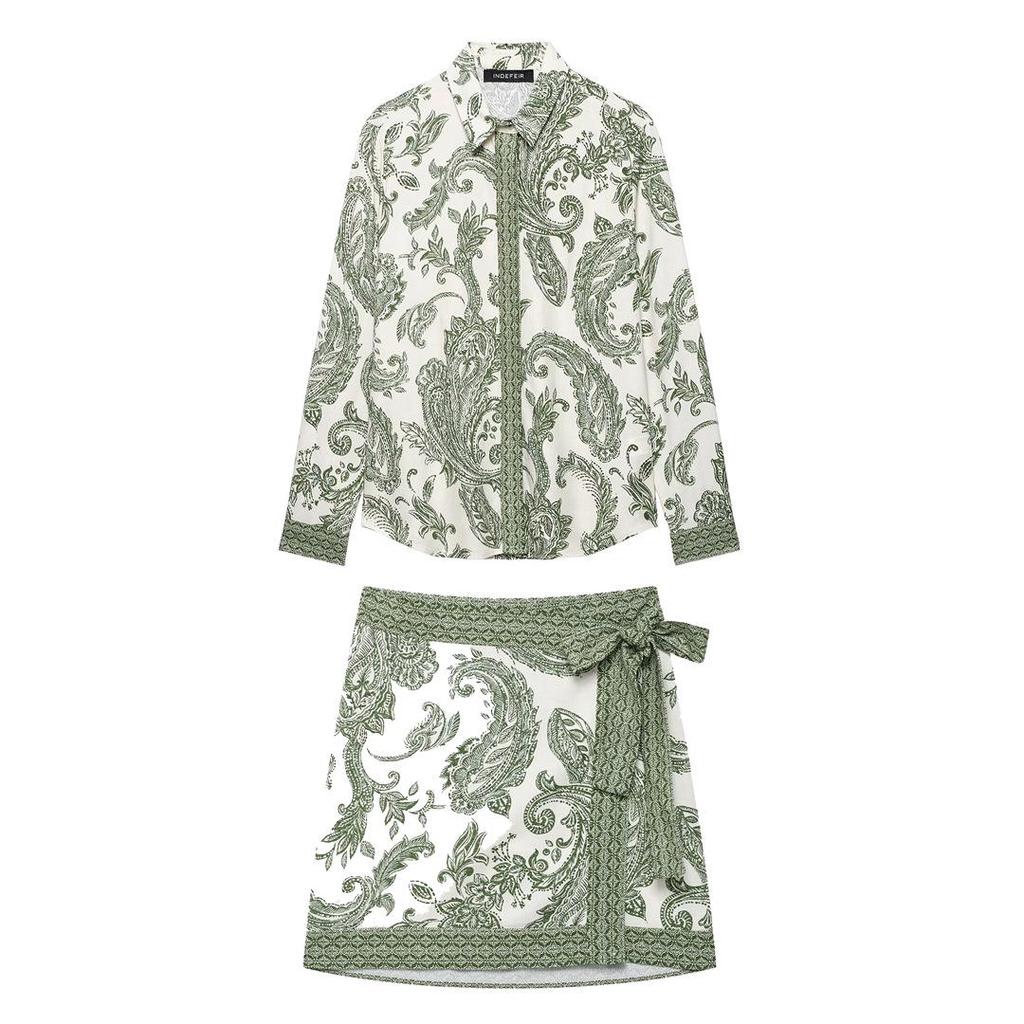 2025 Spring Women's European & American Style Floral Long Sleeve Shirt and Skirt Set