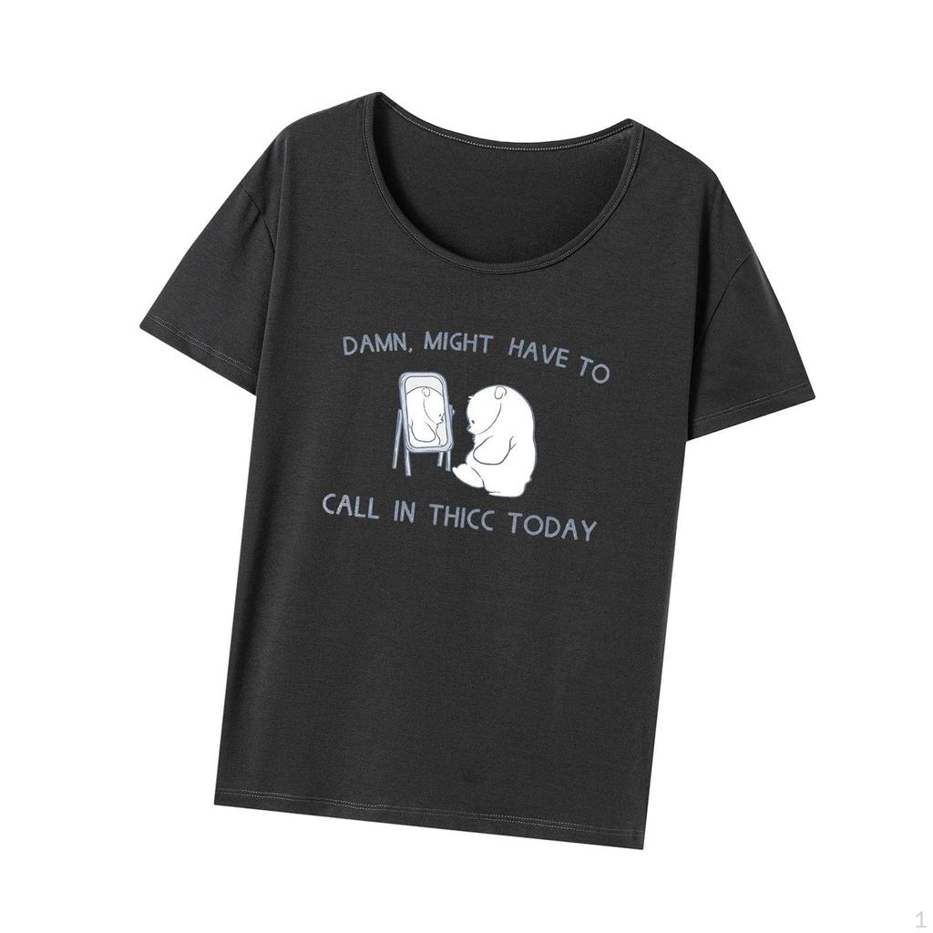 Damen Cartoon Tier Buchstaben T-Shirt Weibliche T-Shirts Lässig Trendy Rundhals für Alltagskleidung